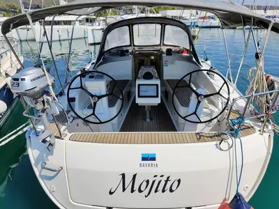 Cockpit of Mojito, a Bavaria Cruiser 37 sailboat at Općina Sukošan, Croatia