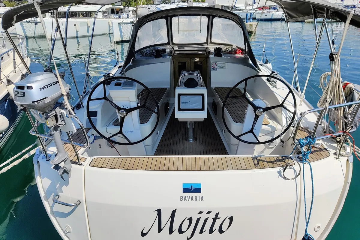Cockpit of Mojito, a Bavaria Cruiser 37 sailboat at Općina Sukošan, Croatia