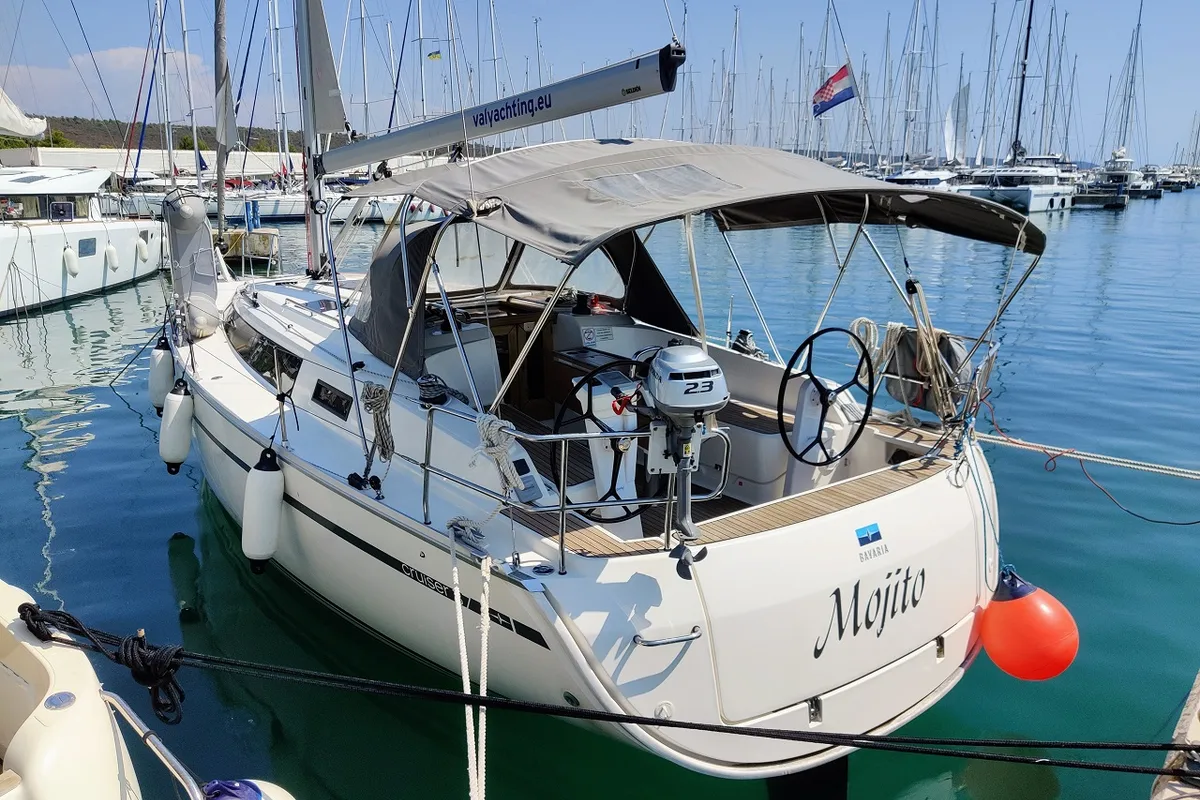 Exterior view of Mojito, a Bavaria Cruiser 37 sailboat at Općina Sukošan, Croatia