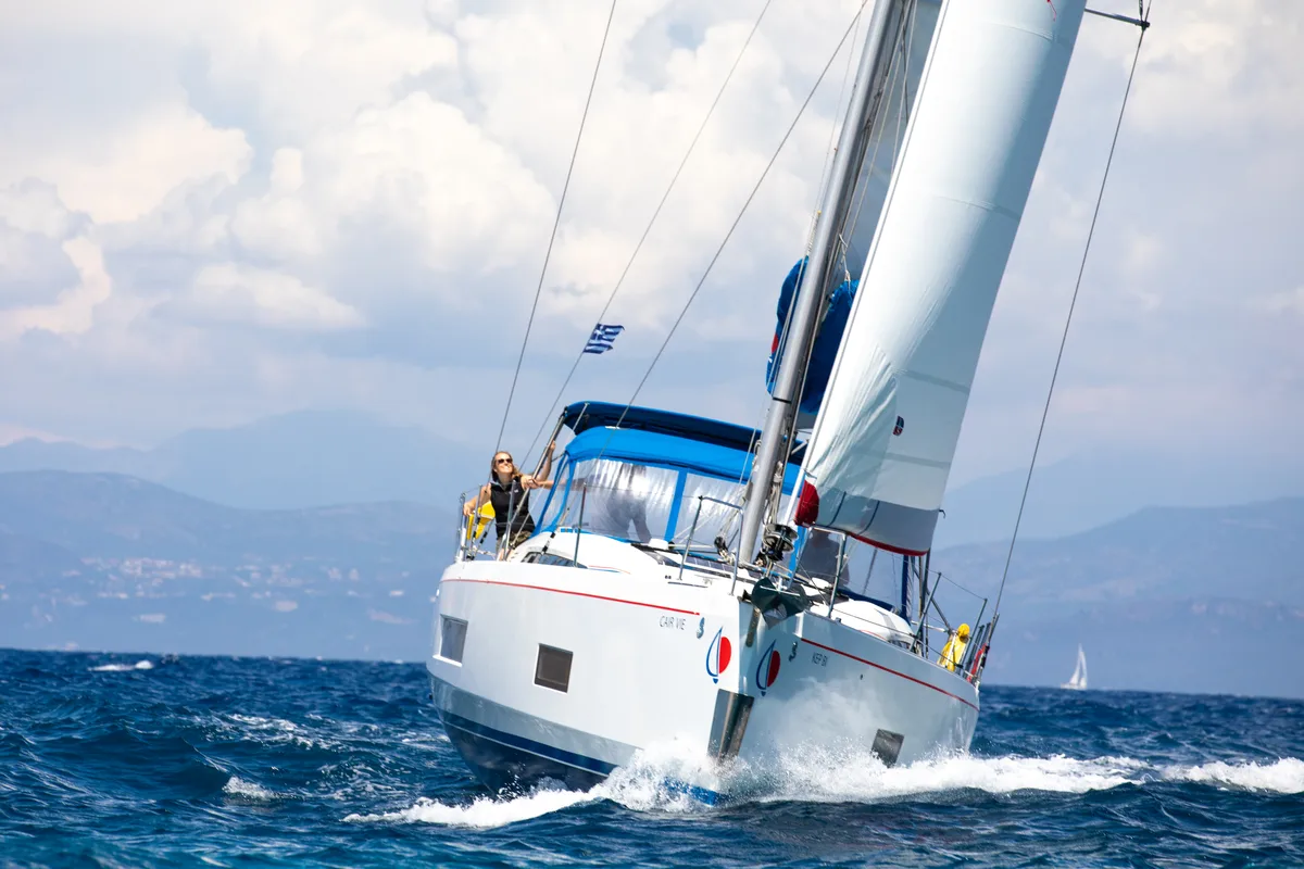 Exterior view of Sunsail 46.4 Premium, a Beneteau Oceanis 46.1 sailboat at Kontokali, Greece