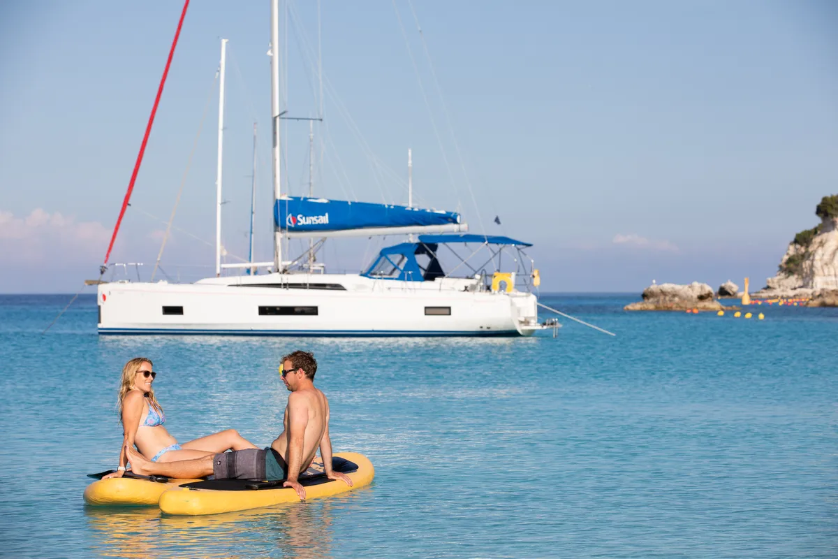 Exterior view of Sunsail 46.4 Premium, a Beneteau Oceanis 46.1 sailboat at Kontokali, Greece
