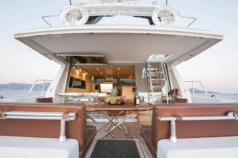 Ferretti, a Ferretti 58 motorboat at Mykonos, Greece