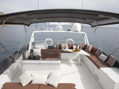 Ferretti, a Ferretti 58 motorboat at Mykonos, Greece