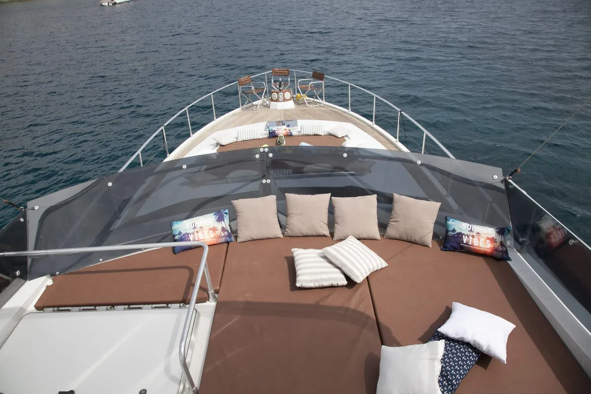 Ferretti, a Ferretti 58 motorboat at Mykonos, Greece