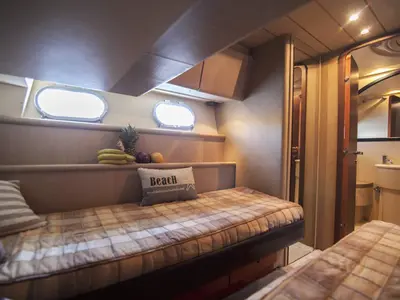 Cabin on Ferretti, a Ferretti 58 motor yacht at Mykonos, Greece
