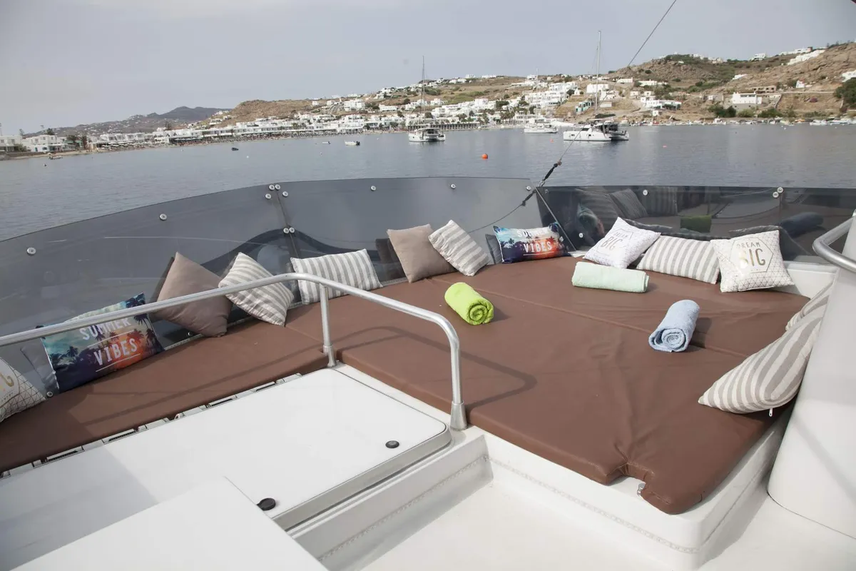 Ferretti, a Ferretti 58 motorboat at Mykonos, Greece