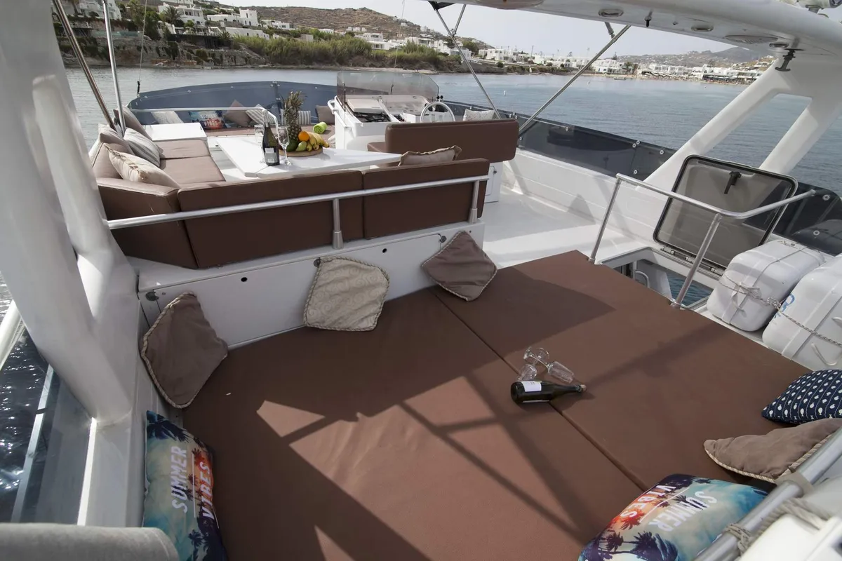 Ferretti, a Ferretti 58 motorboat at Mykonos, Greece