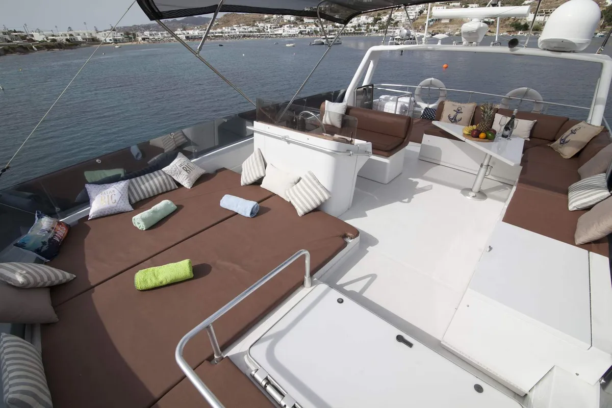 Ferretti, a Ferretti 58 motorboat at Mykonos, Greece