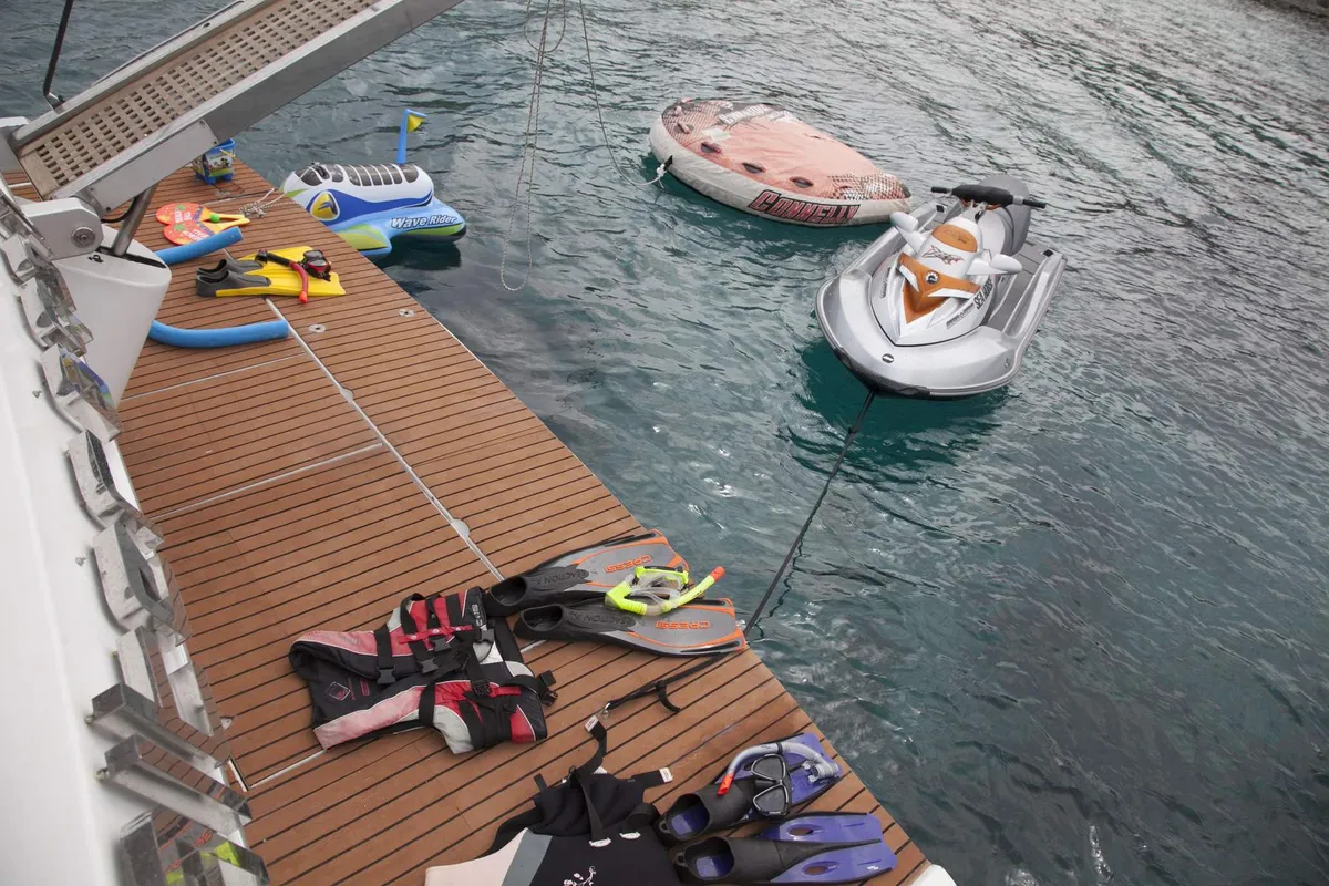 Ferretti, a Ferretti 58 motorboat at Mykonos, Greece