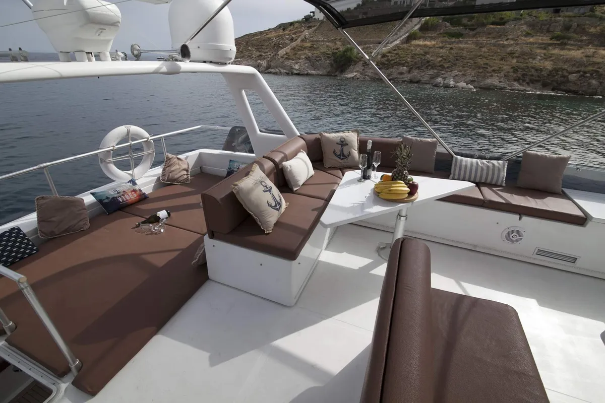 Ferretti, a Ferretti 58 motorboat at Mykonos, Greece