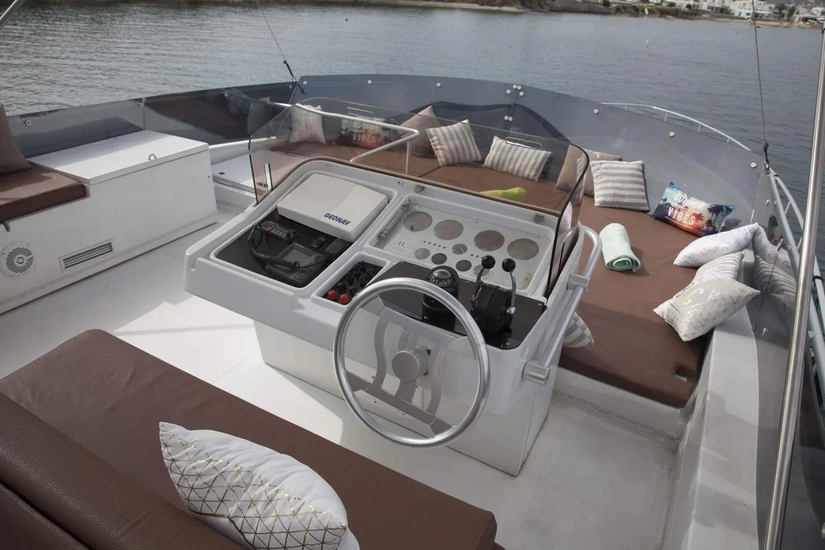 Ferretti, a Ferretti 58 motorboat at Mykonos, Greece