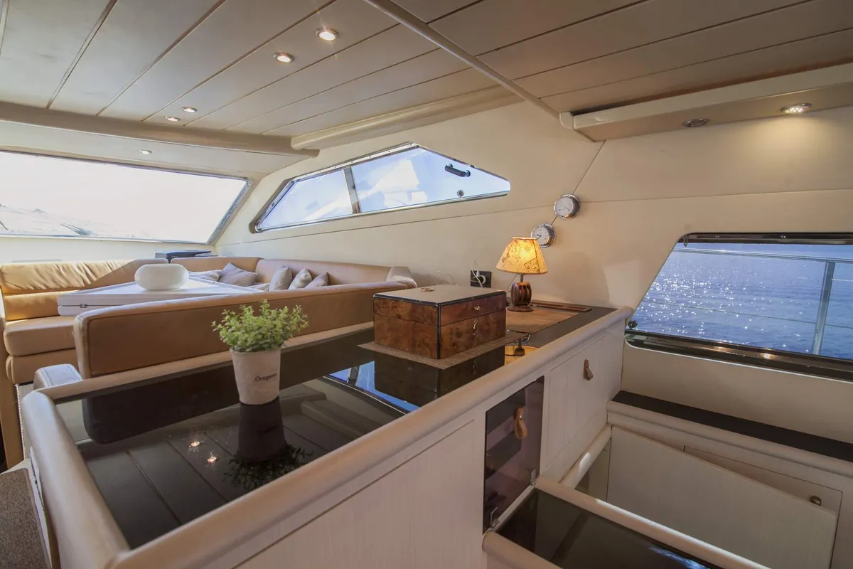 Ferretti, a Ferretti 58 motorboat at Mykonos, Greece