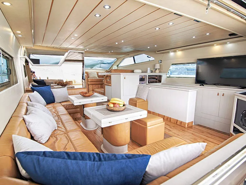 Ferretti, a Ferretti 58 motorboat at Mykonos, Greece