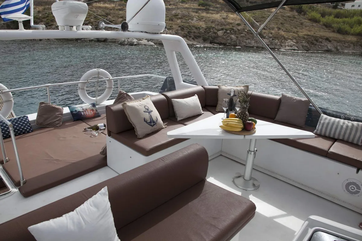 Ferretti, a Ferretti 58 motorboat at Mykonos, Greece
