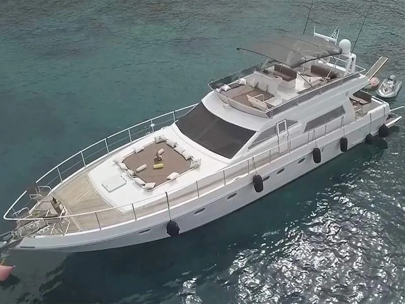 Ferretti, a Ferretti 58 motorboat at Mykonos, Greece