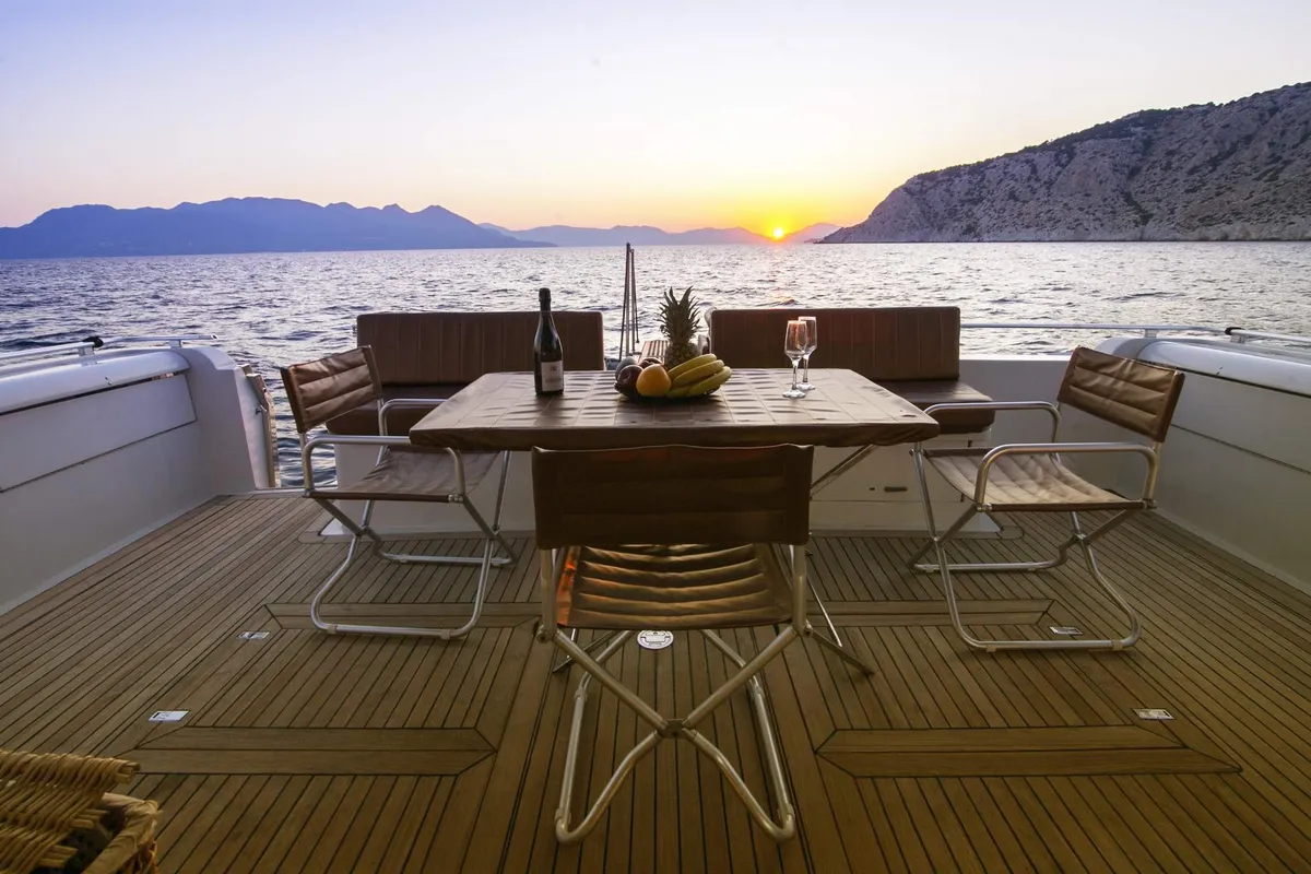 Ferretti, a Ferretti 58 motorboat at Mykonos, Greece