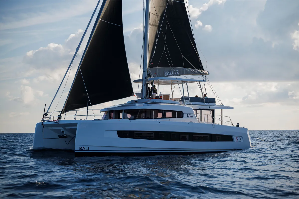 URA, a Bali 5.2 catamaran at Port d'Andratx, Spain