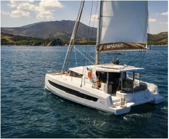 Exterior view of Kebifor, a Bali 4.2 catamaran at Palairos, Greece