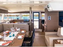 Salon of Kebifor, a Bali 4.2 catamaran at Palairos, Greece