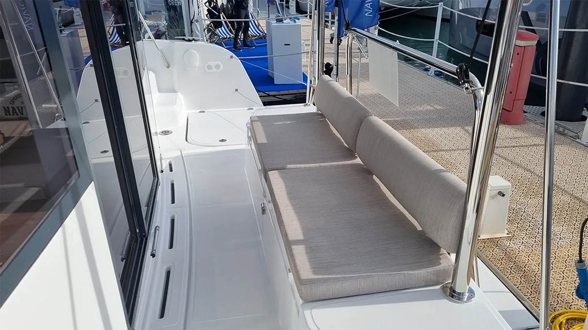 Deck of Sunrise, a Bali Catspace catamaran at Seget Donji, Croatia