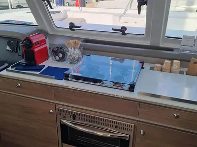 Galley of Sunrise, a Bali Catspace catamaran at Seget Donji, Croatia