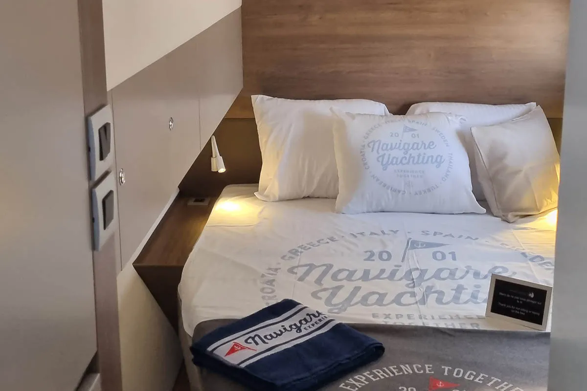 Cabin on Sunrise, a Bali Catspace catamaran at Seget Donji, Croatia