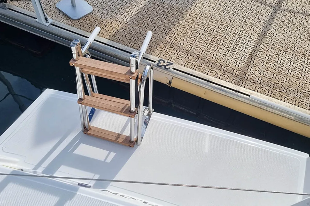 Deck of Sunrise, a Bali Catspace catamaran at Seget Donji, Croatia