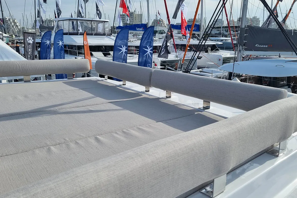 Deck of Sunrise, a Bali Catspace catamaran at Seget Donji, Croatia