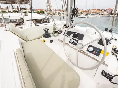 Cockpit of Melody of Love, a Bali 4.2 catamaran at Pirovac, Croatia