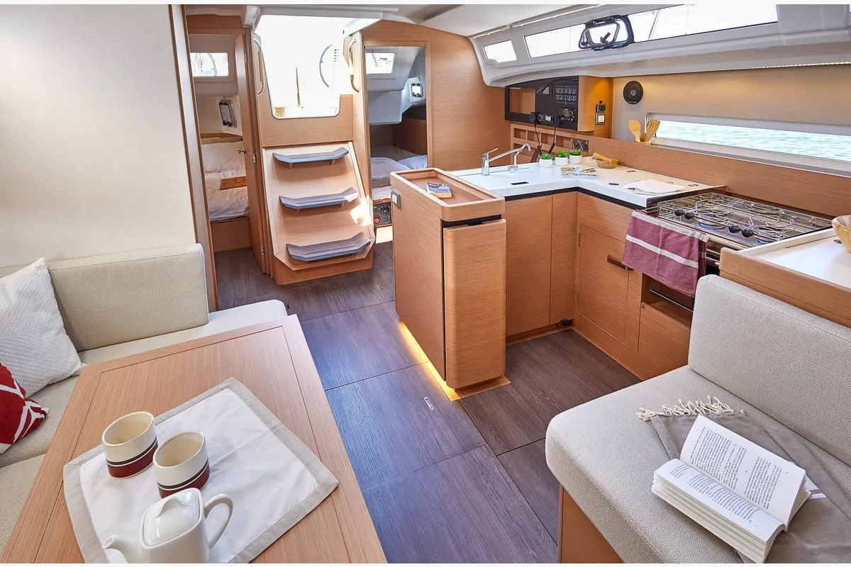 Salon of Polaris, a Jeanneau Sun Odyssey 410 sailboat at Općina Sukošan, Croatia