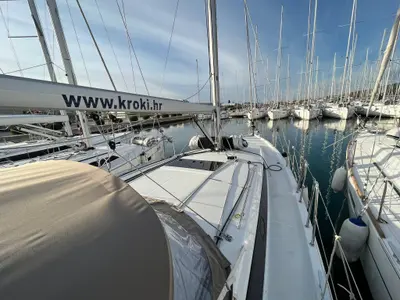 Deck of Polaris, a Jeanneau Sun Odyssey 410 sailboat at Općina Sukošan, Croatia