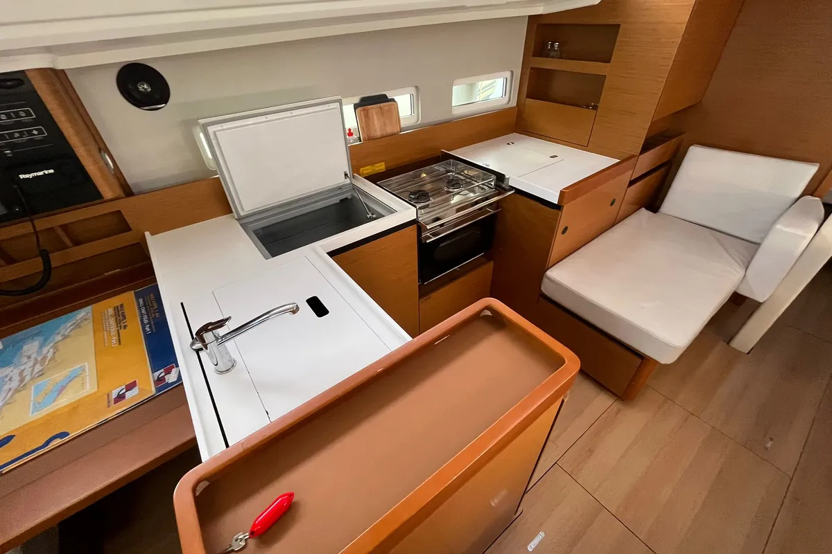 Galley of Polaris, a Jeanneau Sun Odyssey 410 sailboat at Općina Sukošan, Croatia