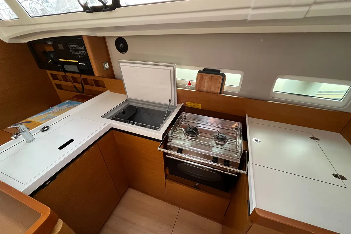 Galley of Polaris, a Jeanneau Sun Odyssey 410 sailboat at Općina Sukošan, Croatia