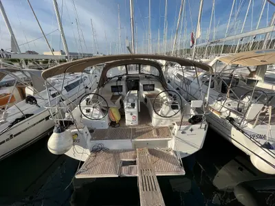 Cockpit of Polaris, a Jeanneau Sun Odyssey 410 sailboat at Općina Sukošan, Croatia