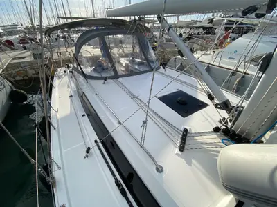 Deck of Aeolus, a Bavaria C42 sailboat at Athens, Greece