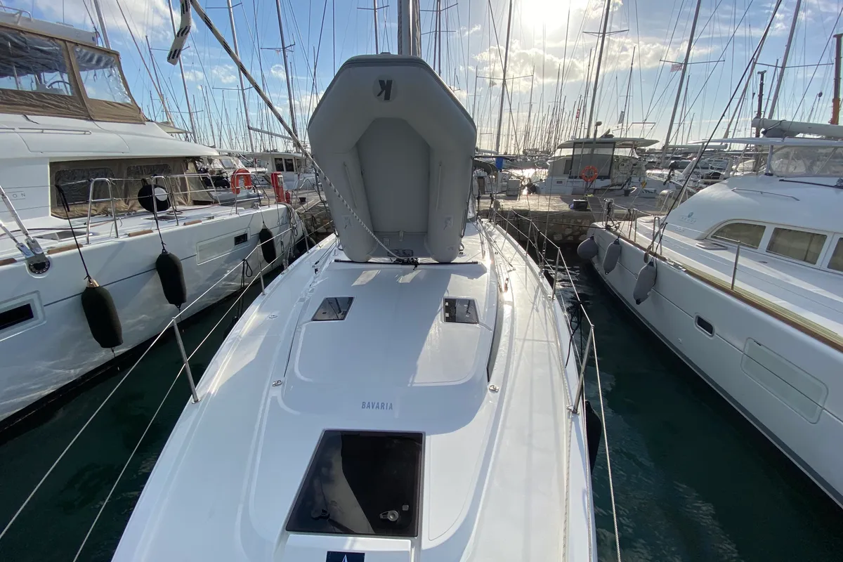 Exterior view of Aeolus, a Bavaria C42 sailboat at Athens, Greece