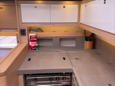 Galley of Shandy Breeze, a Dufour 470 sailboat at Road Town, British Virgin Islands