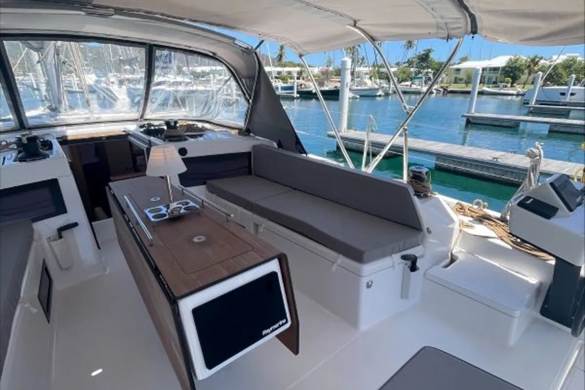 Cockpit of Shandy Breeze, a Dufour 470 sailboat at Road Town, British Virgin Islands