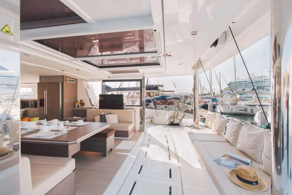 Salon of Maia, a Bali 5.4 catamaran at Salerno, Italy