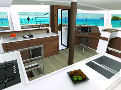 Galley of Avalon, a Bali 4.6 catamaran at Seget Donji, Croatia