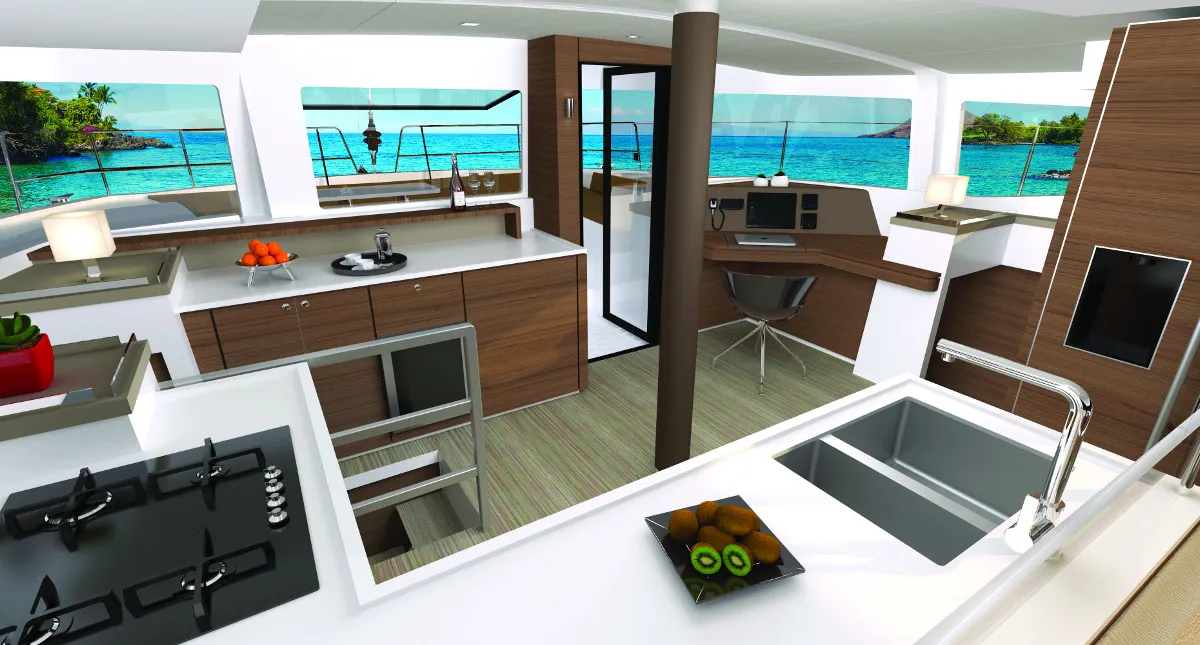 Galley of Avalon, a Bali 4.6 catamaran at Seget Donji, Croatia