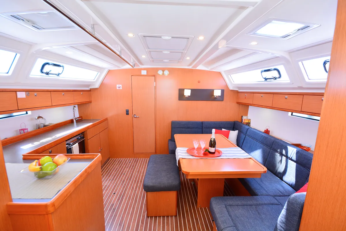 Salon of Nereus, a Bavaria Cruiser 46 sailboat at Preveza, Greece