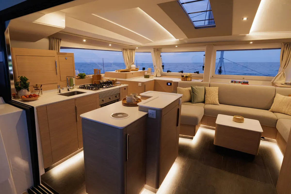 Galley of Jaya, a Fountaine Pajot FP 48 Quintet 5 catamaran at Castellammare di Stabia, Italy