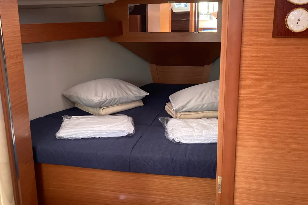 Cabin on Else, a Dufour 360 GL sailboat at Olbia, Italy