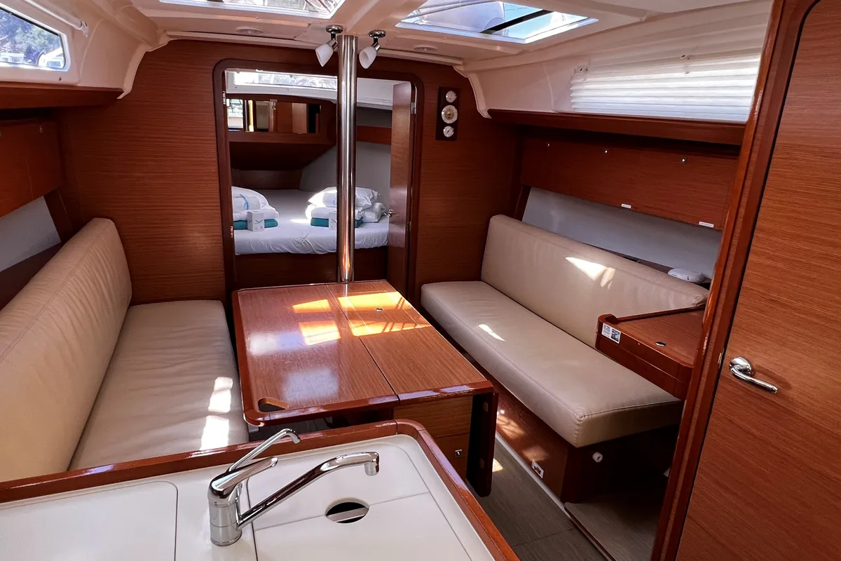 Salon of Else, a Dufour 360 GL sailboat at Olbia, Italy