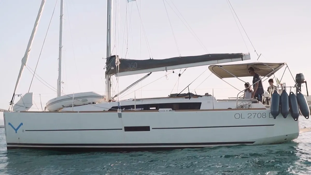 Exterior view of Else, a Dufour 360 GL sailboat at Olbia, Italy