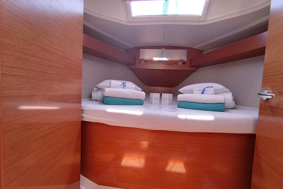 Cabin on Else, a Dufour 360 GL sailboat at Olbia, Italy