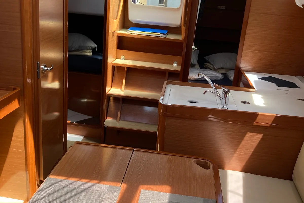 Salon of Else, a Dufour 360 GL sailboat at Olbia, Italy