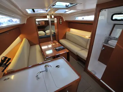 Salon of Else, a Dufour 360 GL sailboat at Olbia, Italy
