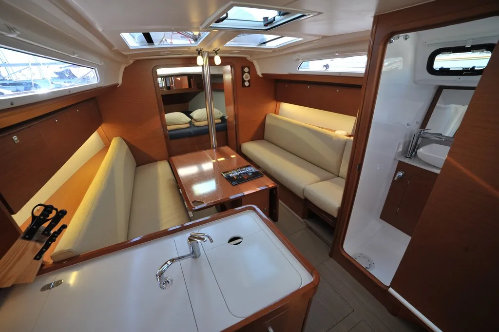 Salon of Else, a Dufour 360 GL sailboat at Olbia, Italy